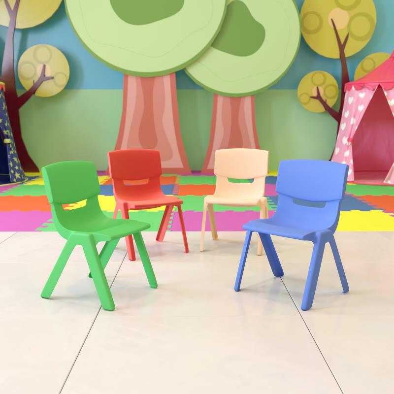 Whitney 4 Pack Plastic Stackable School Chairs with 10.5" Seat Height, Assorted Colors