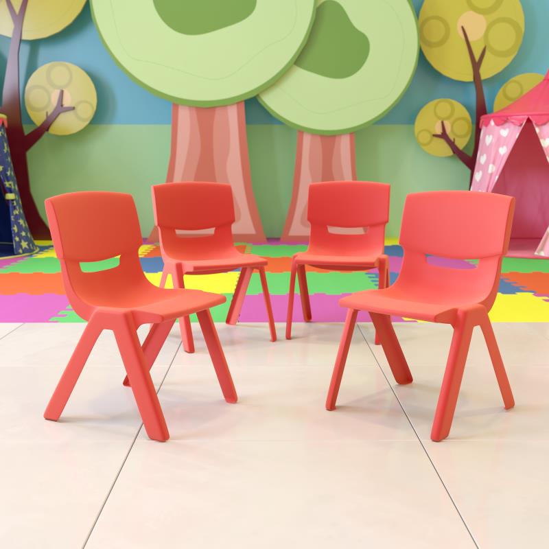 Whitney 4 Pack Red Plastic Stackable School Chair with 13.25'' Seat Height