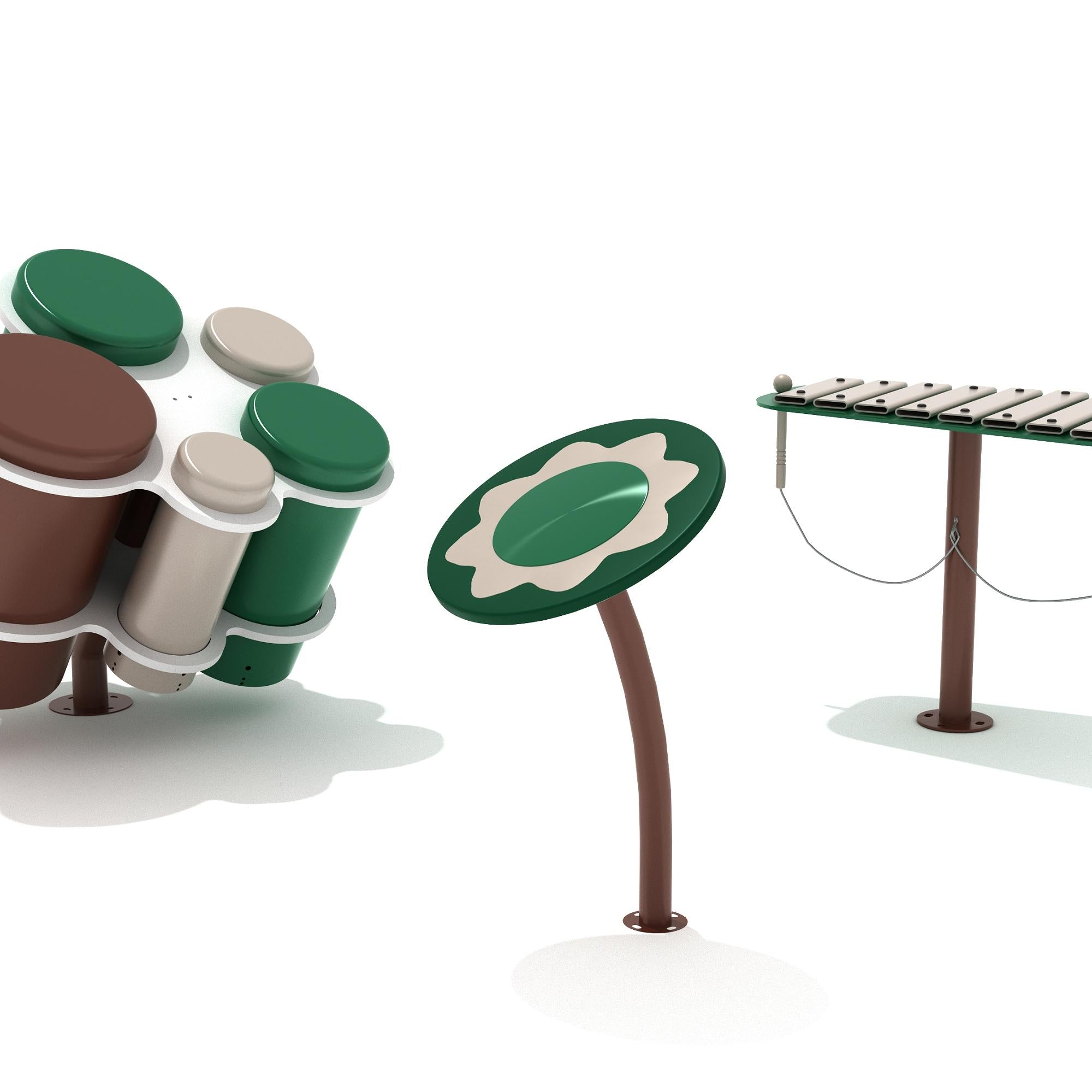 Sunny Sounds Set of 3 — Includes Glockenspiel, Flower Drum, Honeycomb Hand Drums commercial playground equipment