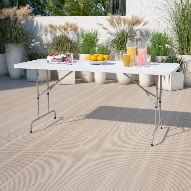 Kathryn 8-Foot Height Adjustable Granite White Plastic Folding Table