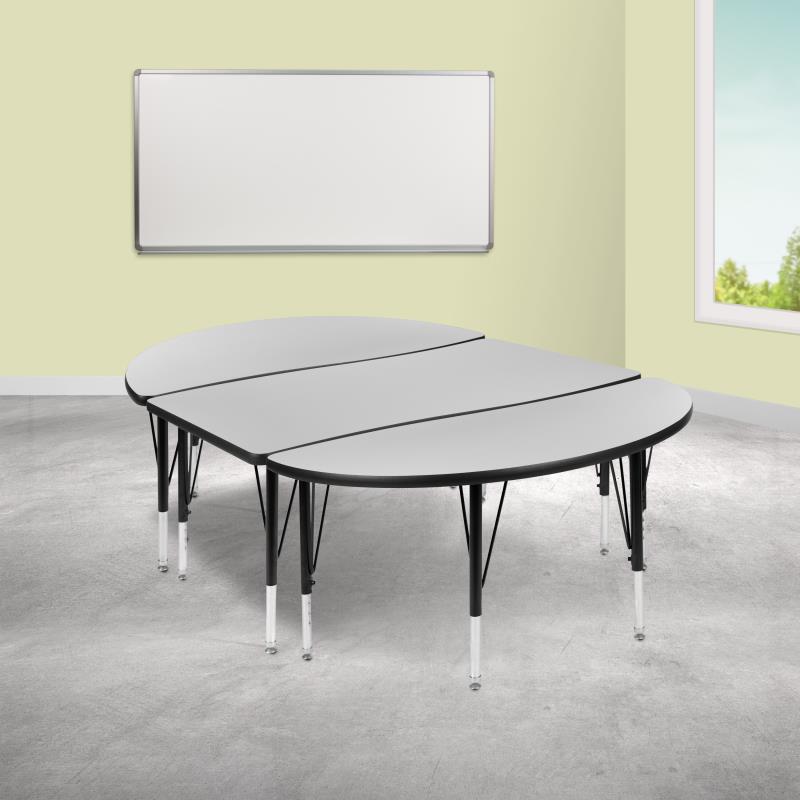 Emmy 2 Piece 76" Oval Wave Flexible Grey Thermal Laminate Activity Table Set - Height Adjustable Short Legs
