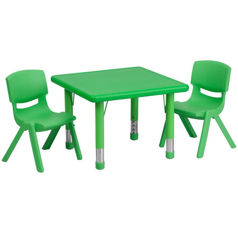 Emmy 24'' Square Green Plastic Height Adjustable Activity Table Set with 2 Chairs