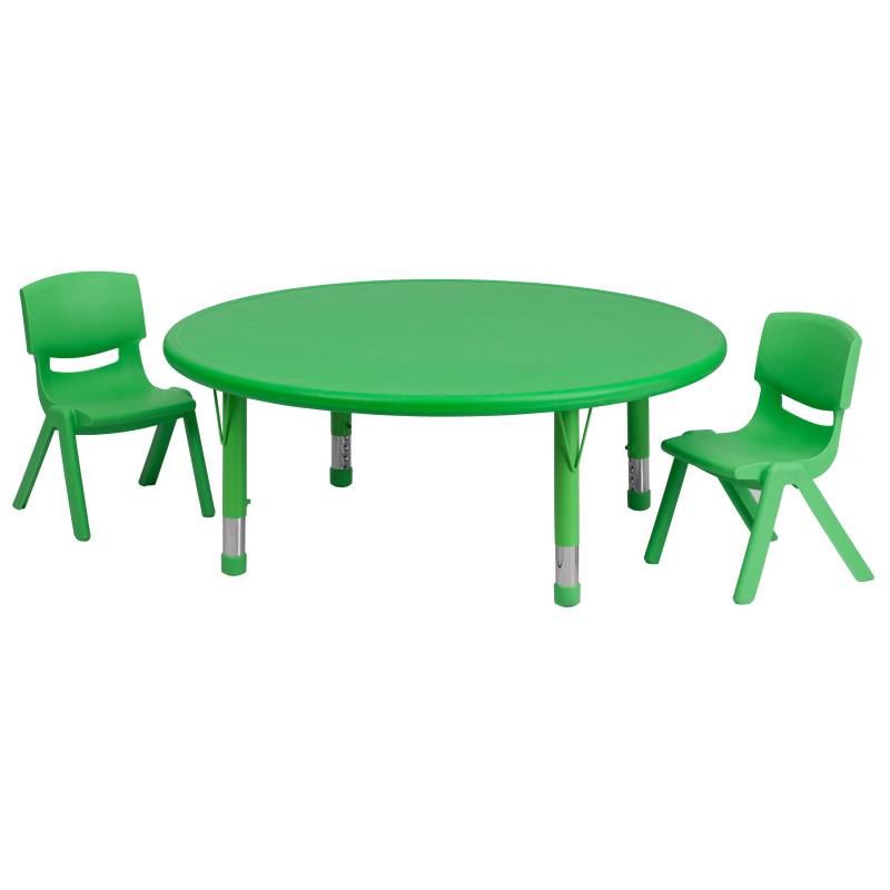 Emmy 45'' Round Green Plastic Height Adjustable Activity Table Set with 2 Chairs