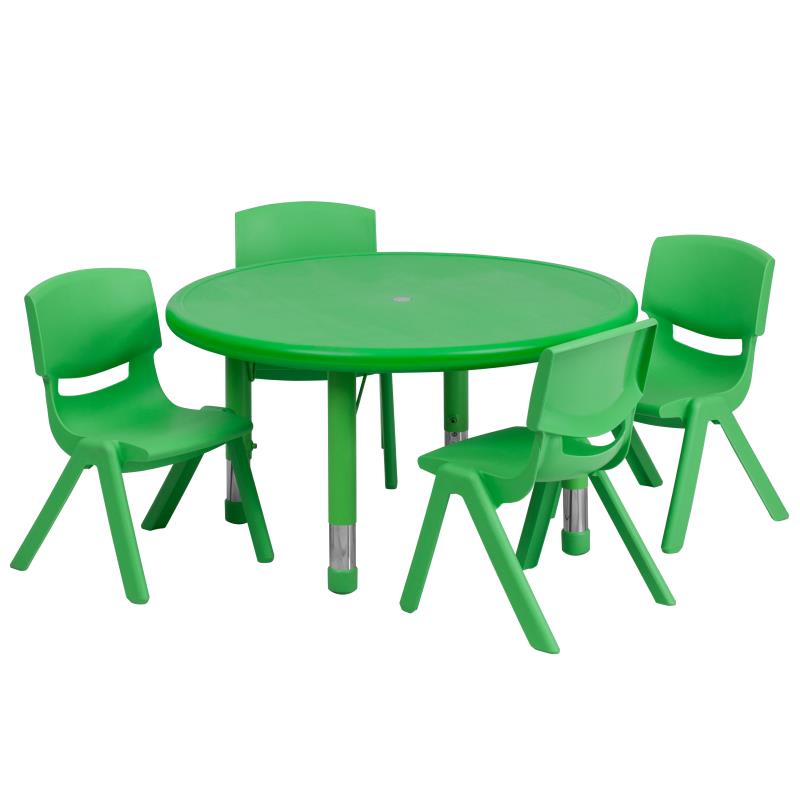 Emmy 33'' Round Green Plastic Height Adjustable Activity Table Set with 4 Chairs