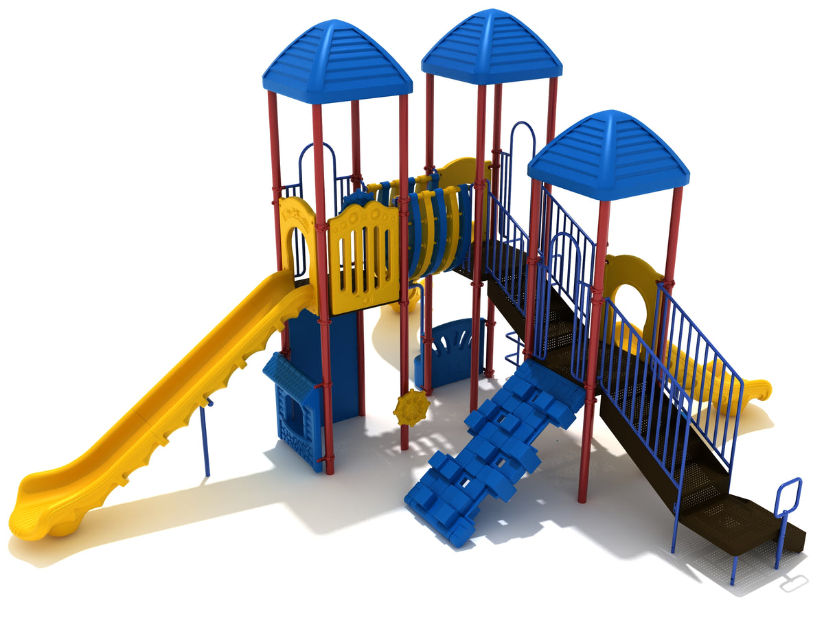 Lemon Grove commercial playground in Primary colors, alternate view