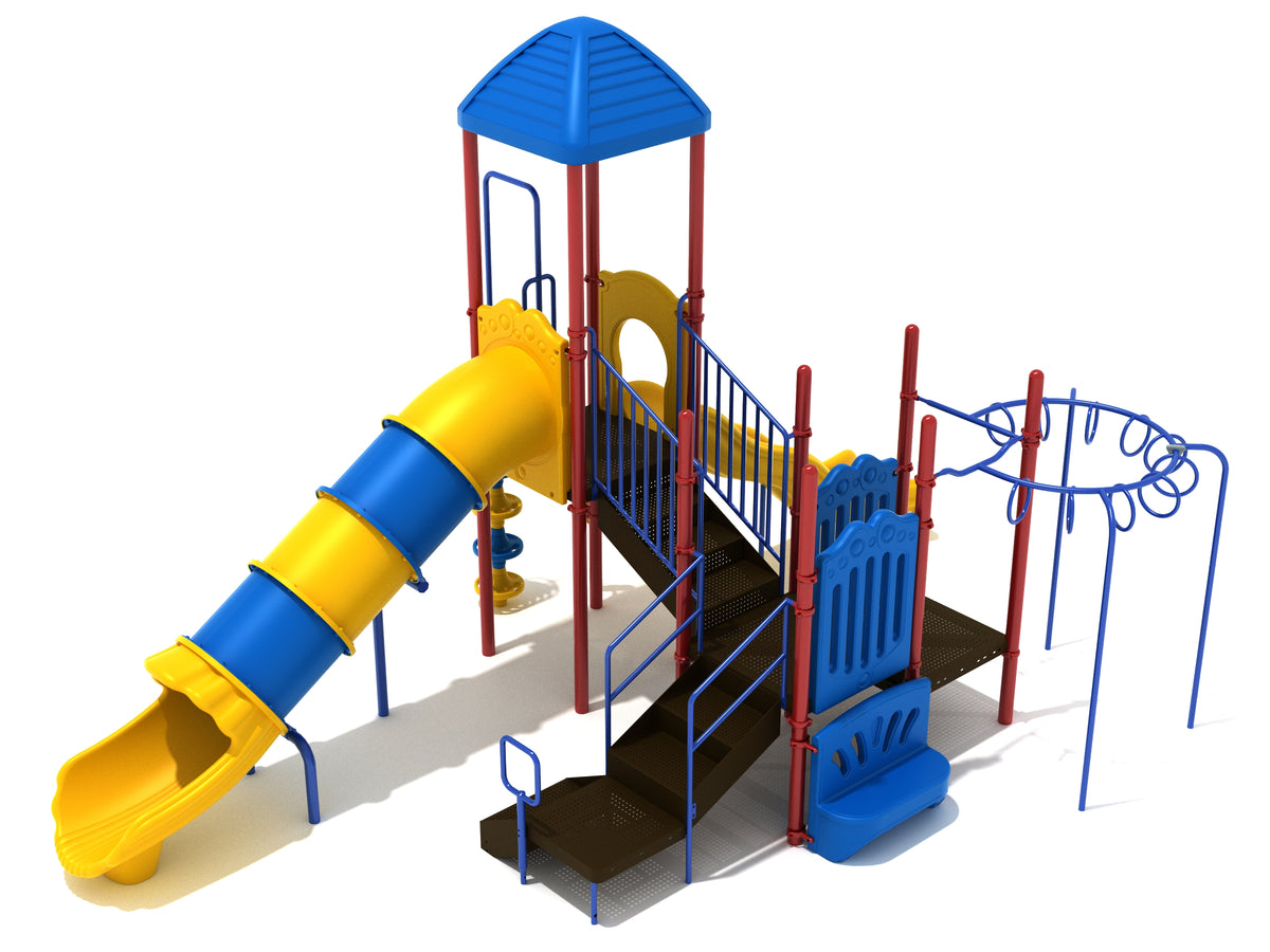 Mustang Island commercial playground in Primary colors, alternate view