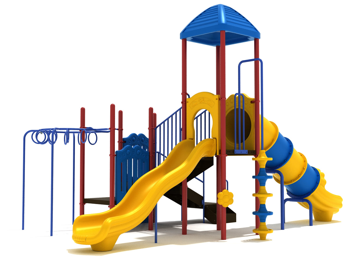 Mustang Island commercial playground in Primary colors, front view