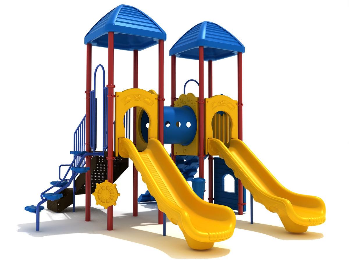 Sugar Land commercial playground in Primary colors, front view
