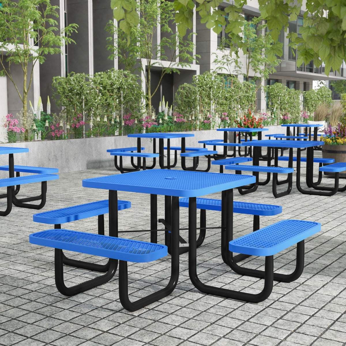 Creekside 46-inch square blue freestanding commercial picnic table, alternate view 1