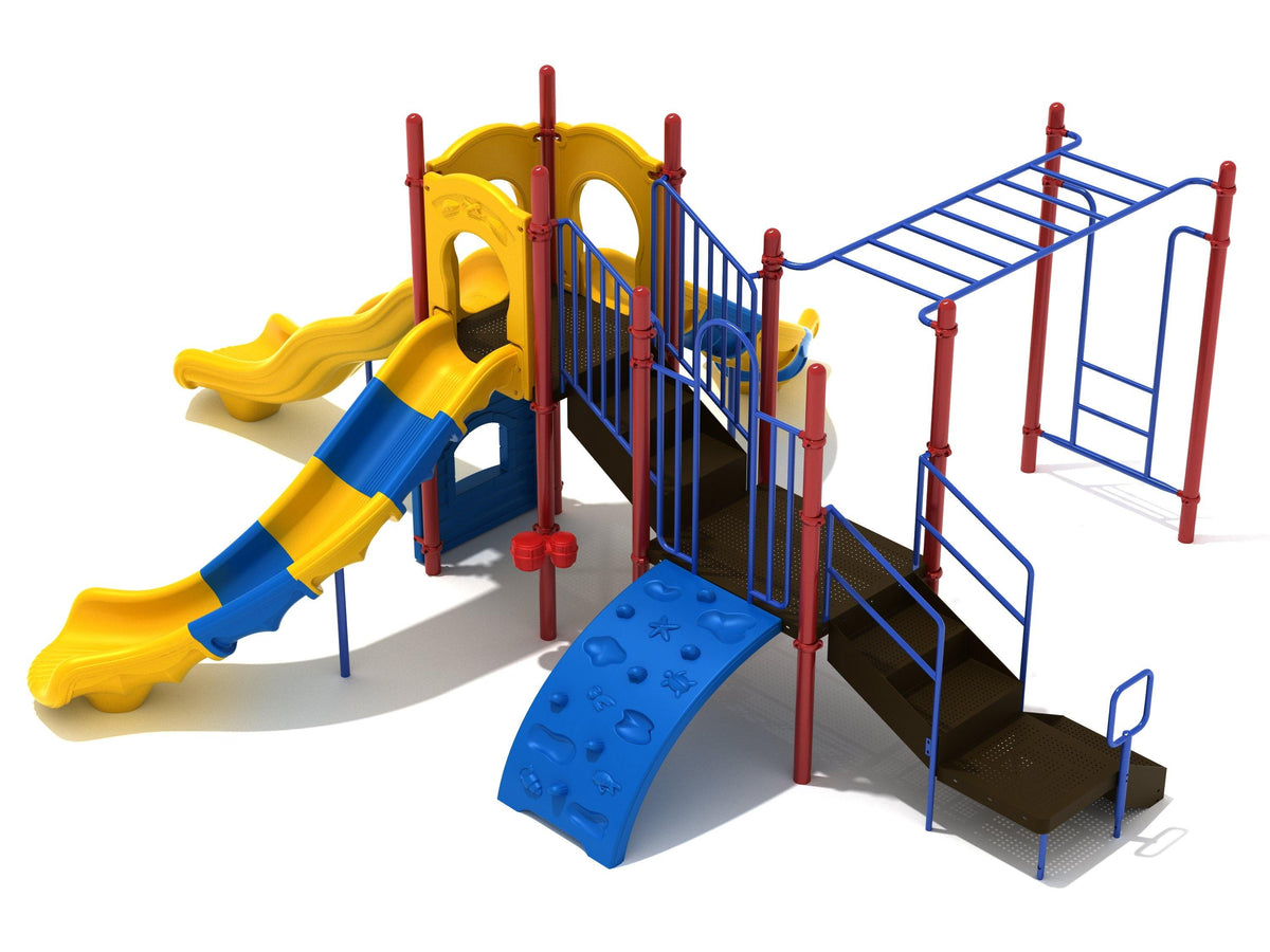 Montauk Downs commercial playground in Primary colors, front view