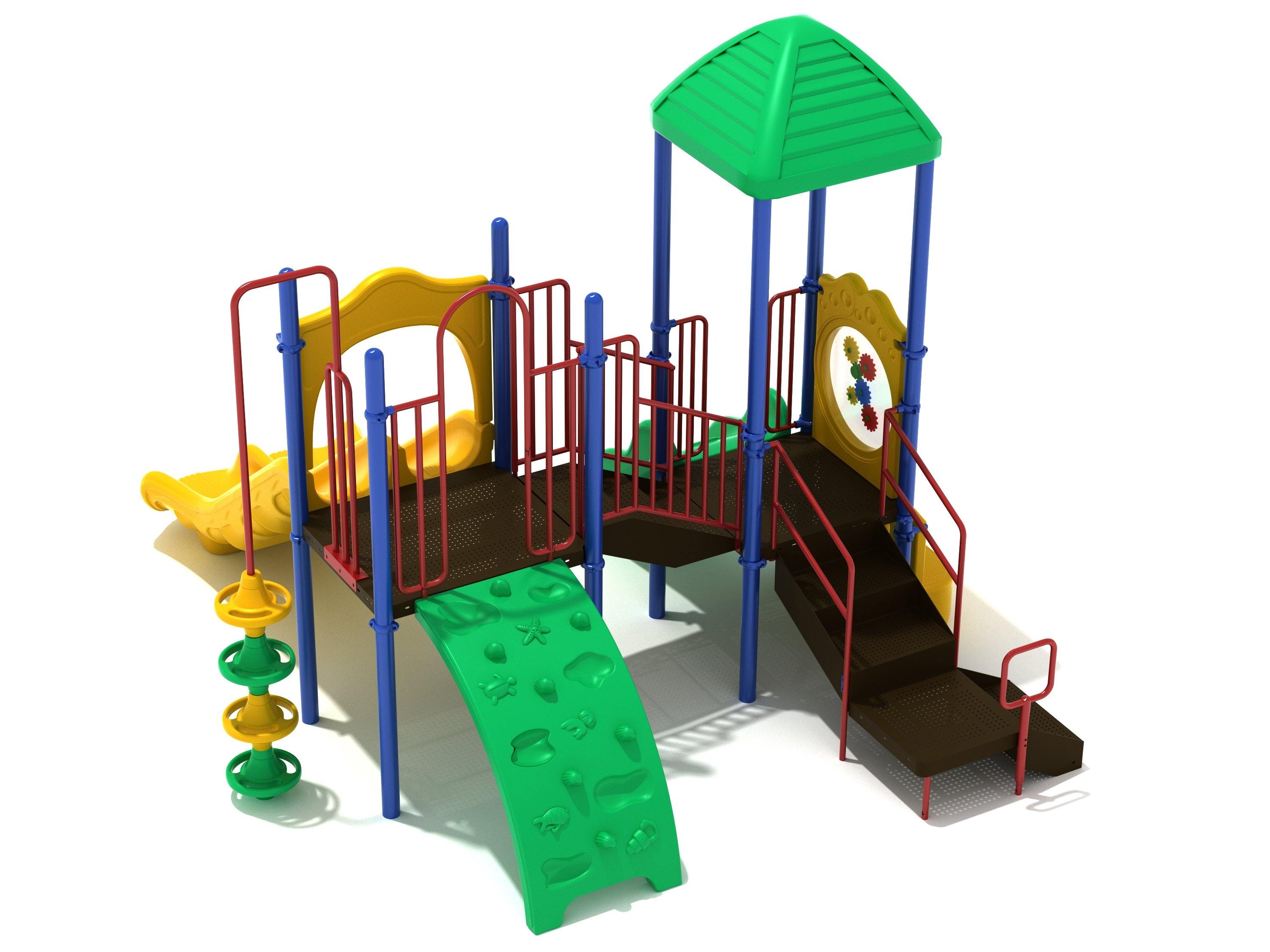 Los Arboles commercial playground in Primary colors, alternate view