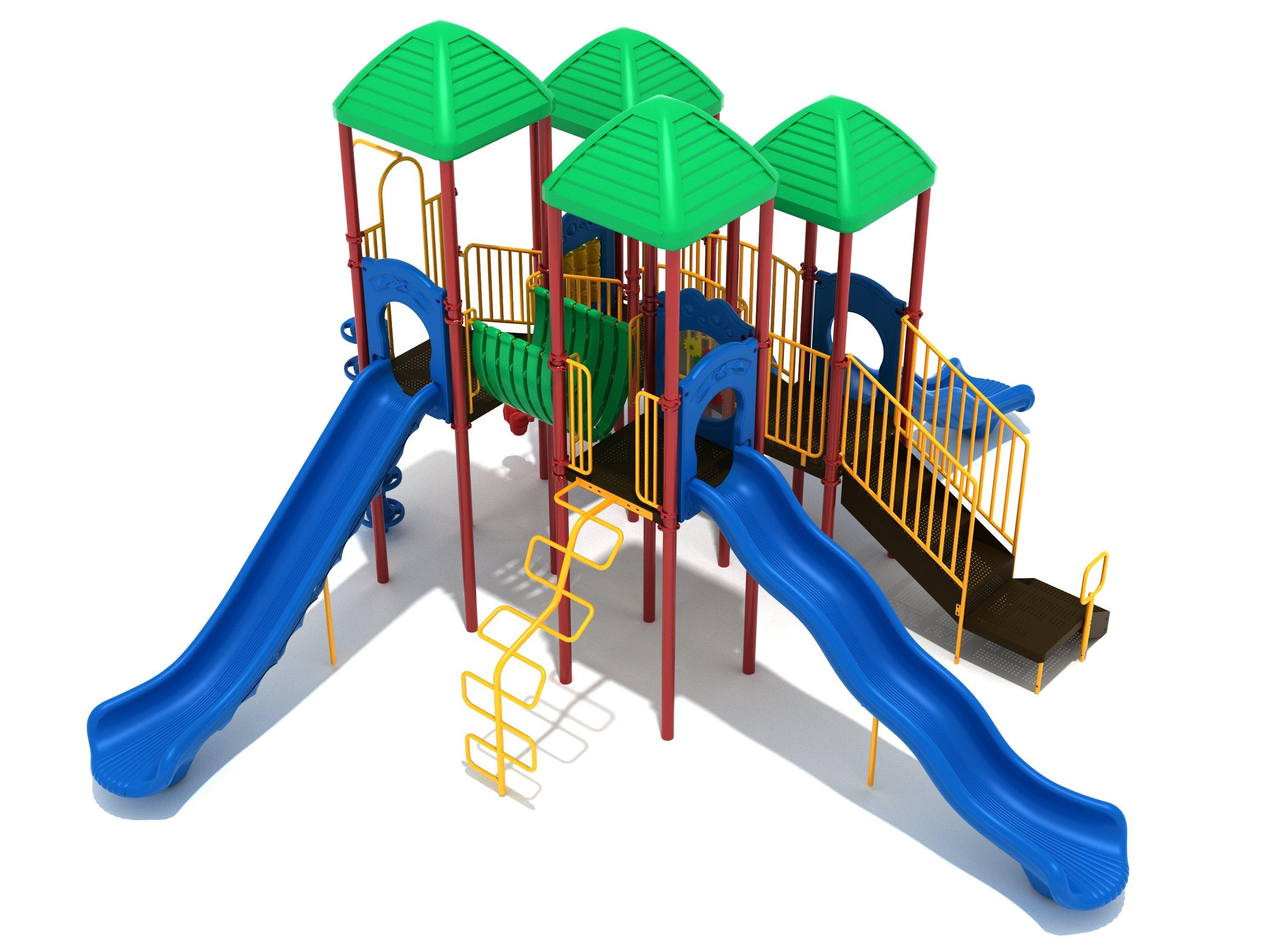 Brooks Tower commercial playground in Primary colors, alternate view