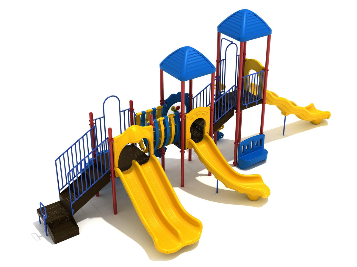 Ladera Heights commercial playground in Primary colors, alternate view