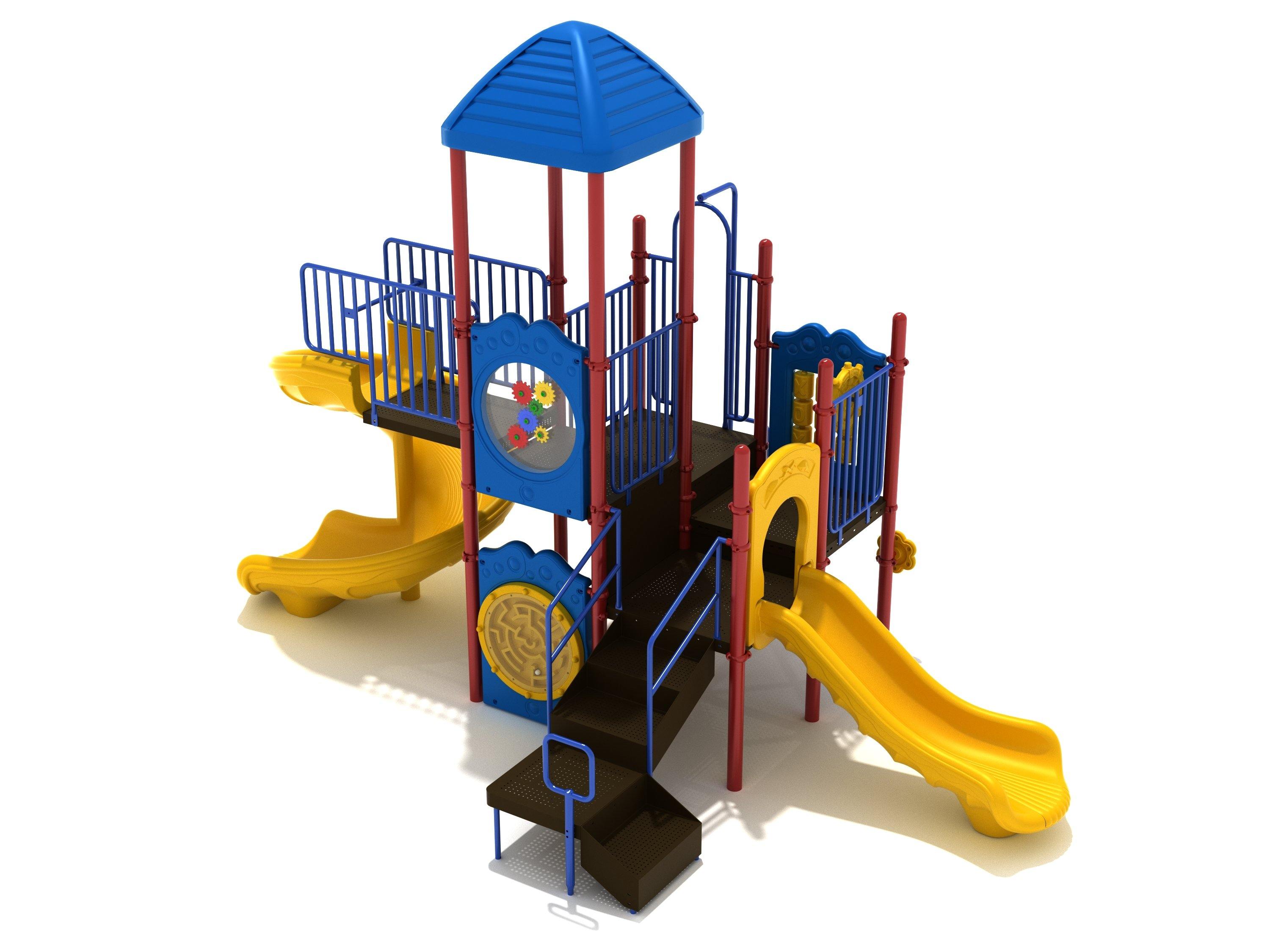 Hoosier Nest commercial playground in Primary colors, alternate view