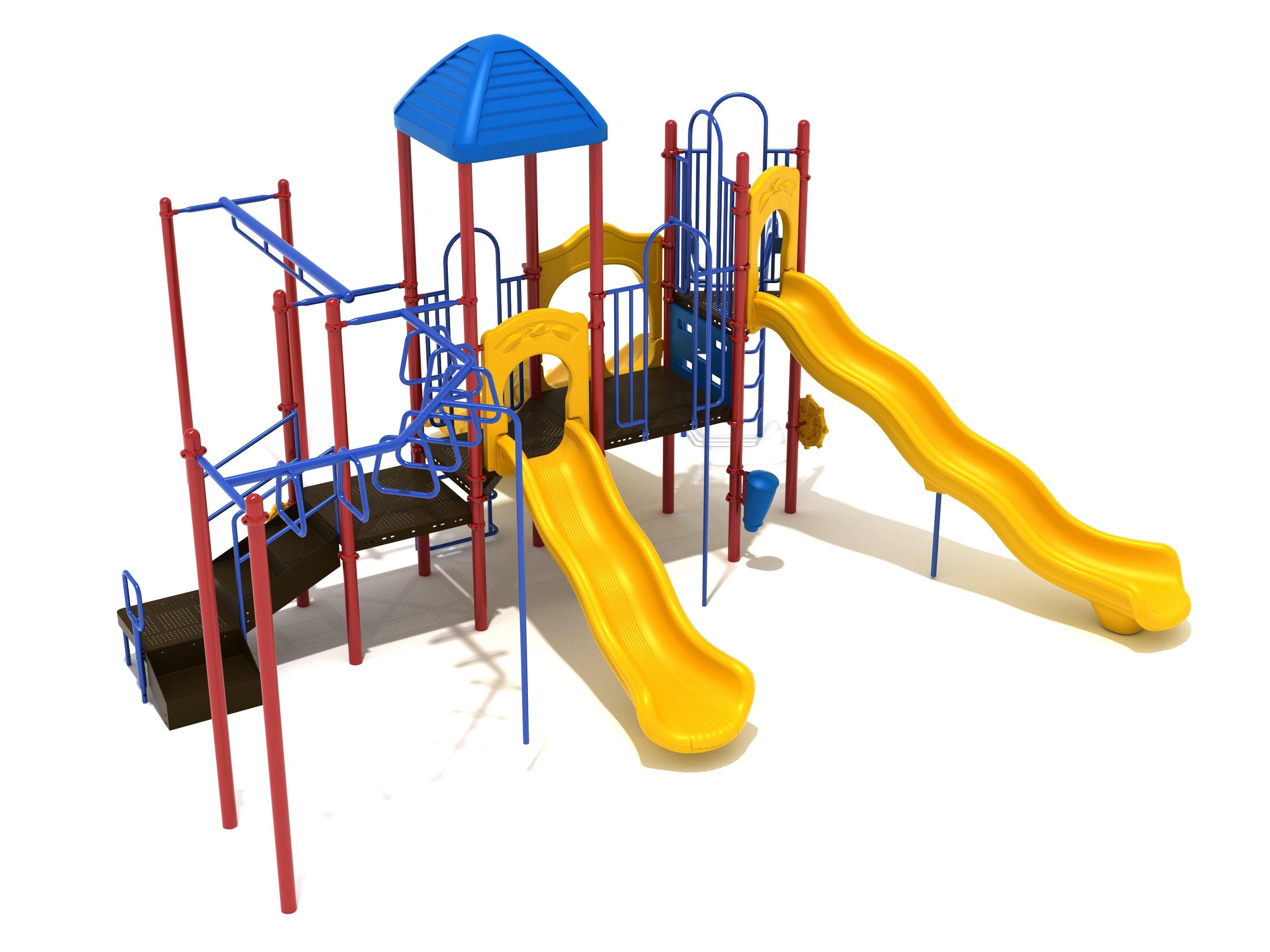 Imperial Springs commercial playground in Primary colors, front view