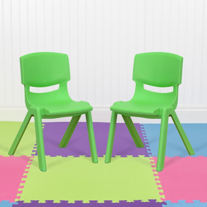 Whitney 2 Pack Green Plastic Stackable School Chair with 12" Seat Height