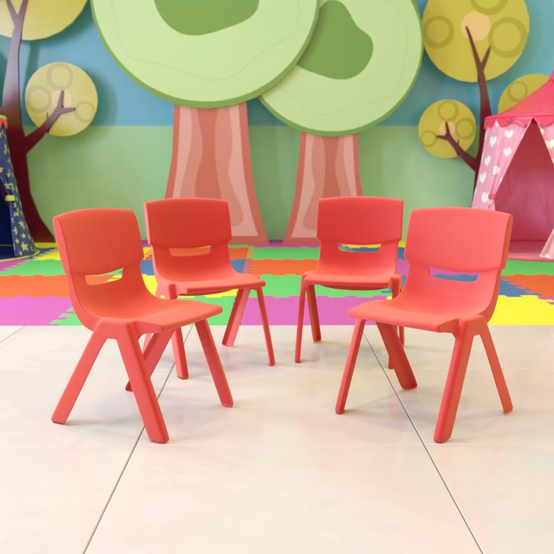 Whitney 4 Pack Red Plastic Stackable School Chair with 12'' Seat Height