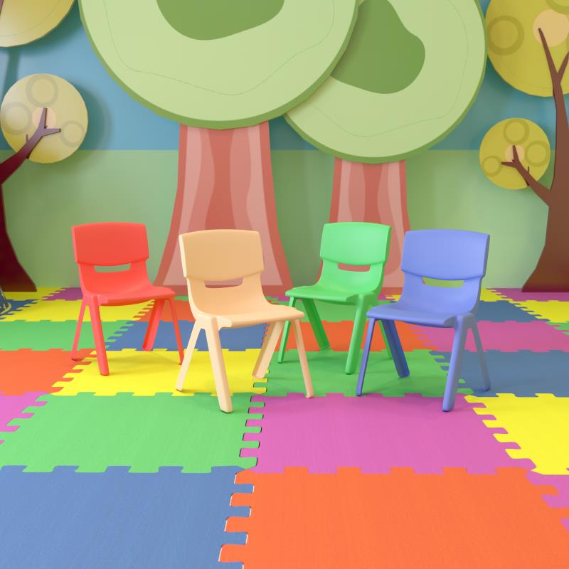 Whitney 4 Pack Plastic Stackable School Chairs with 13.25" Seat Height, Assorted Colors