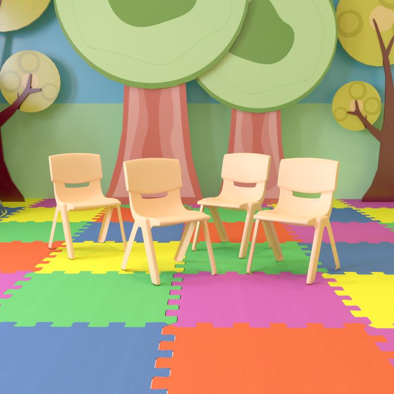 Whitney 4 Pack Natural Plastic Stackable School Chair with 13.25" Seat Height