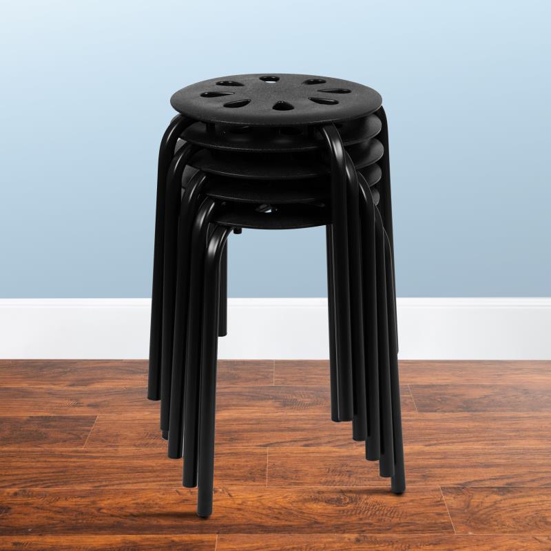 Bailey black plastic nesting stack stools, five-pack