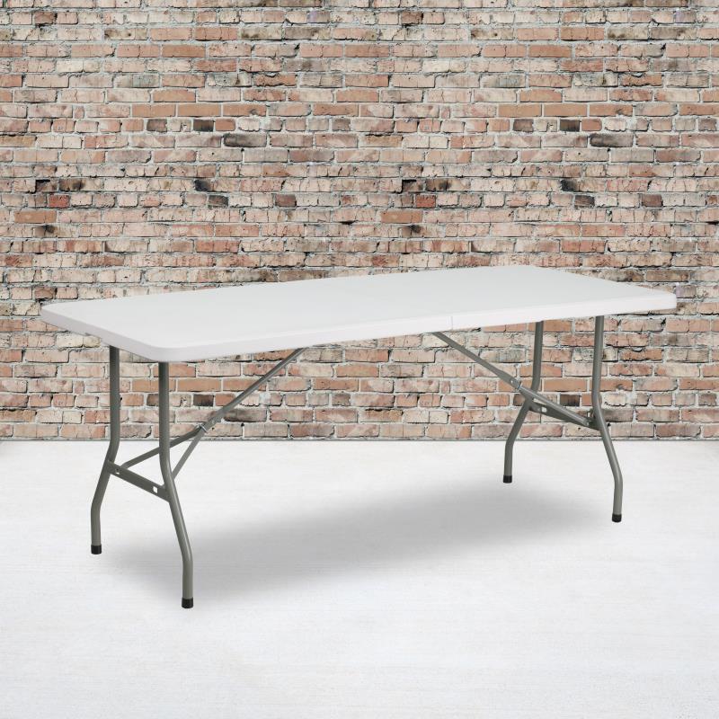 Kathryn 6-Foot Bi-Fold Granite White Plastic Folding Table