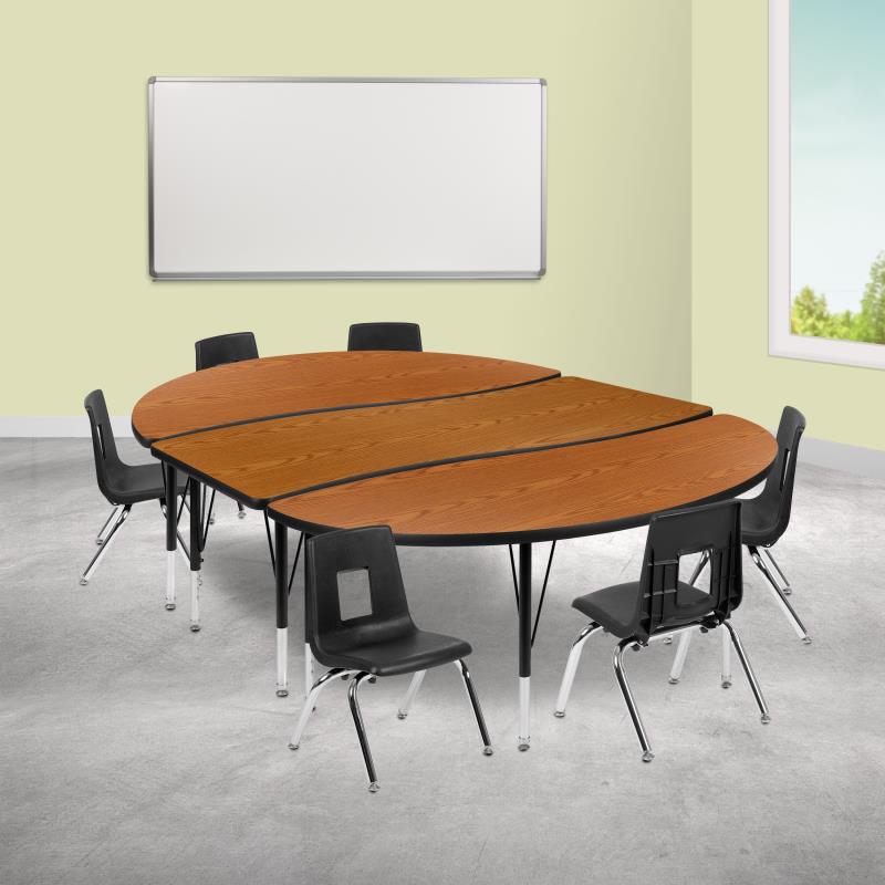 Emmy 76" Oval Wave Flexible Laminate Activity Table Set with 18" Student Stack Chairs, Grey/Black