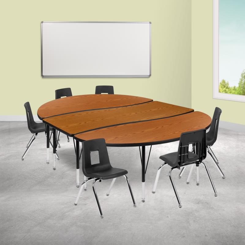 Emmy 2 Piece 76" Oval Wave Flexible Grey Thermal Laminate Activity Table Set - Standard Height Adjustable Legs