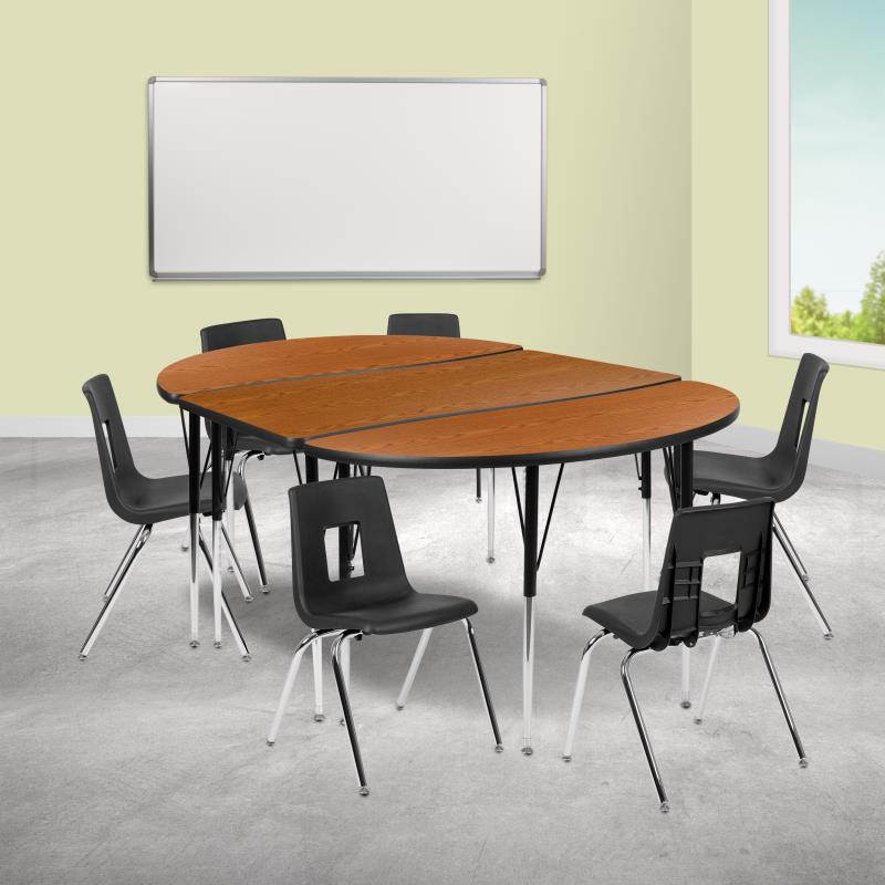 Emmy 2 Piece 86" Oval Wave Flexible Grey Thermal Laminate Activity Table Set - Height Adjustable Short Legs