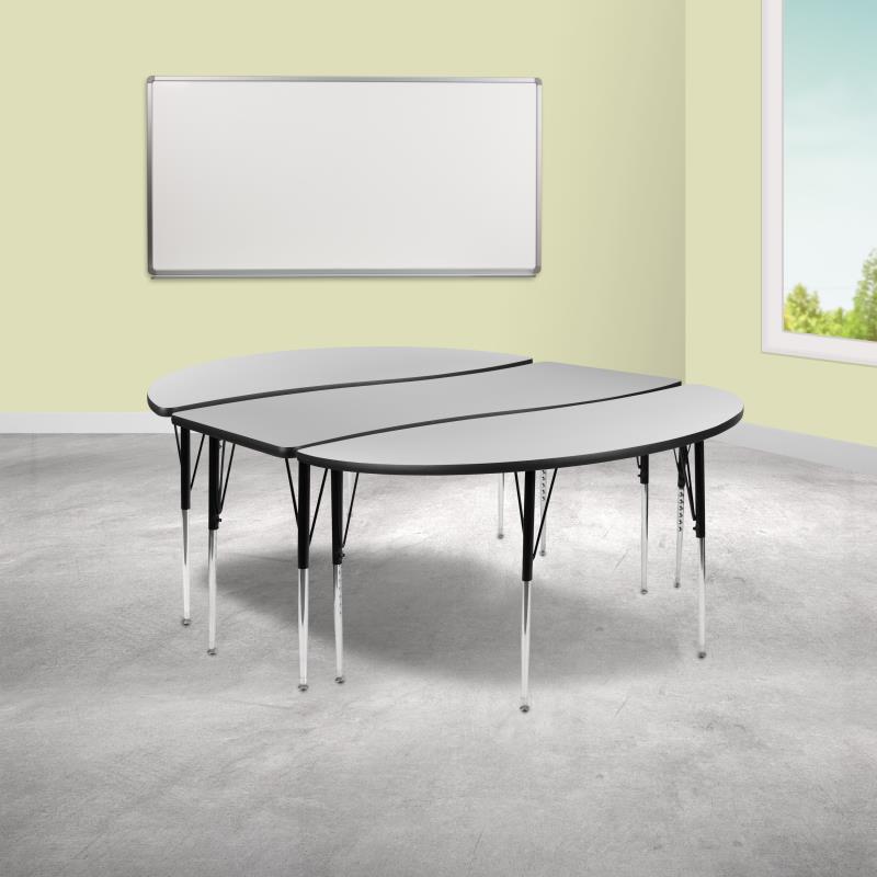 Emmy 2 Piece 86" Oval Wave Flexible Grey Thermal Laminate Activity Table Set - Standard Height Adjustable Legs