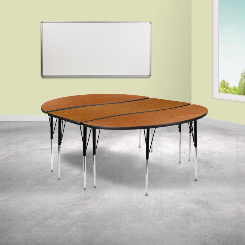 Emmy 2 Piece 86" Oval Wave Flexible Oak Thermal Laminate Activity Table Set - Standard Height Adjustable Legs