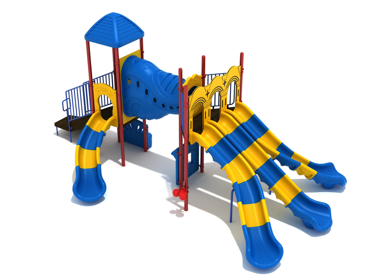 Casa Grande commercial playground in Primary colors, front view
