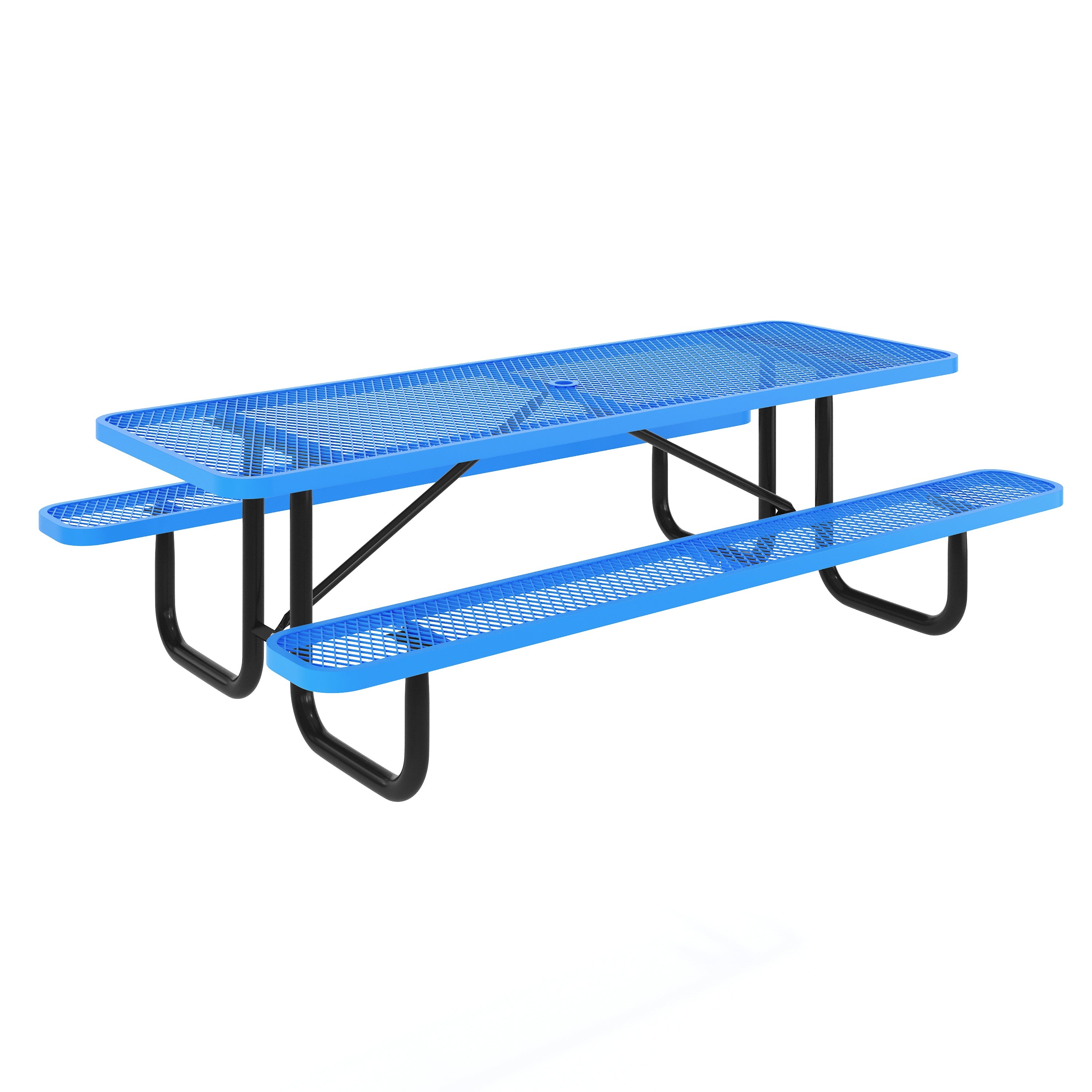 Mantilla 8-foot blue freestanding commercial rectangular picnic table